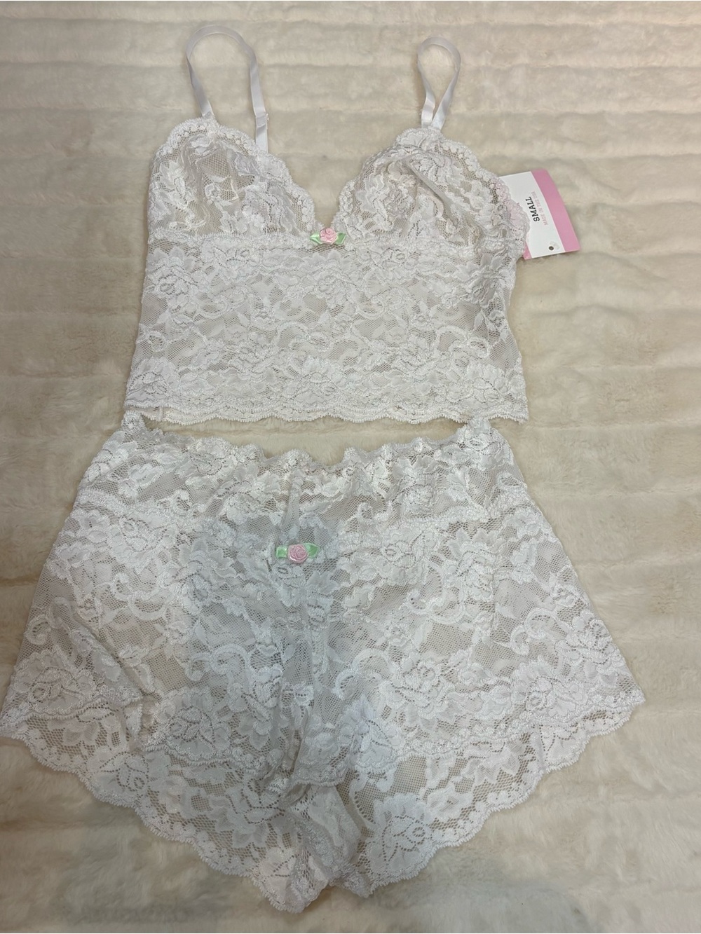 Lace Bralette & Short Sleep Set - White handmade
